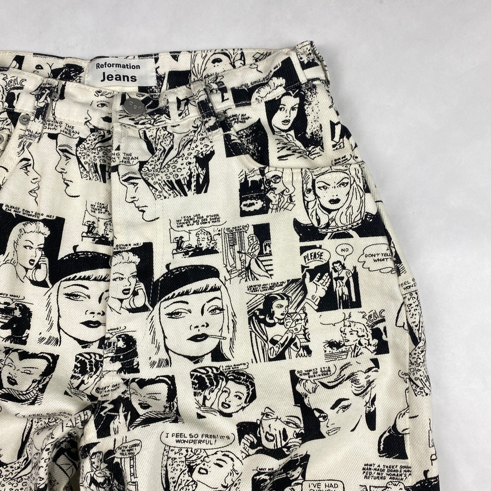 Reformation Newsprint Jeans Women's Size 2* Black and White Comic Print - Picture 3 of 16